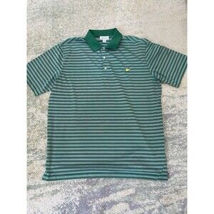 Masters Performance Polo Shirt Mens XL Green Golf Performance Striped Logo